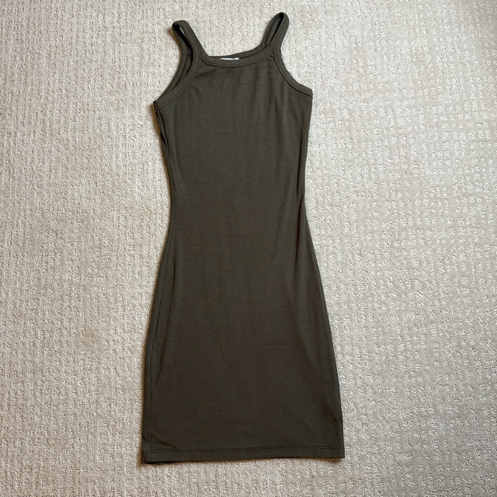 Princess Polly Olive Ribbed Tank Midi Dress